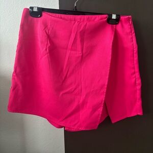 SHEIN Hot Pink High-Waisted Wrap Skort with Side Zipper - Size L